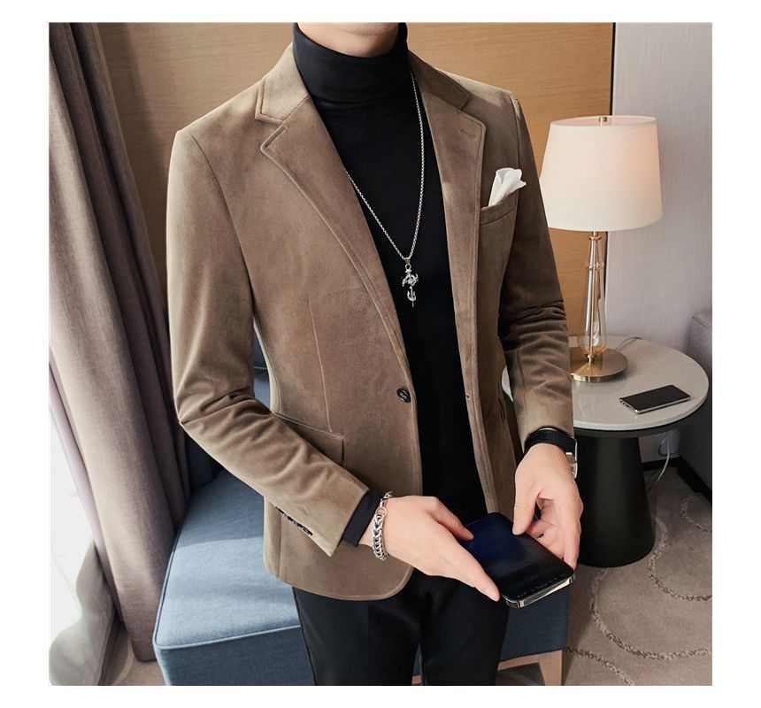 Deepwood - Effen fluwelen blazer met één knoop