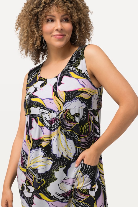 Jersey-Minikleid, floraler Druck, Rundhals, ärmellos