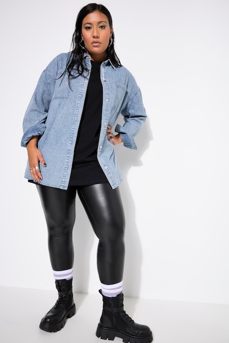 Jeanshemd, oversized, Knopfleisten-Stickerei