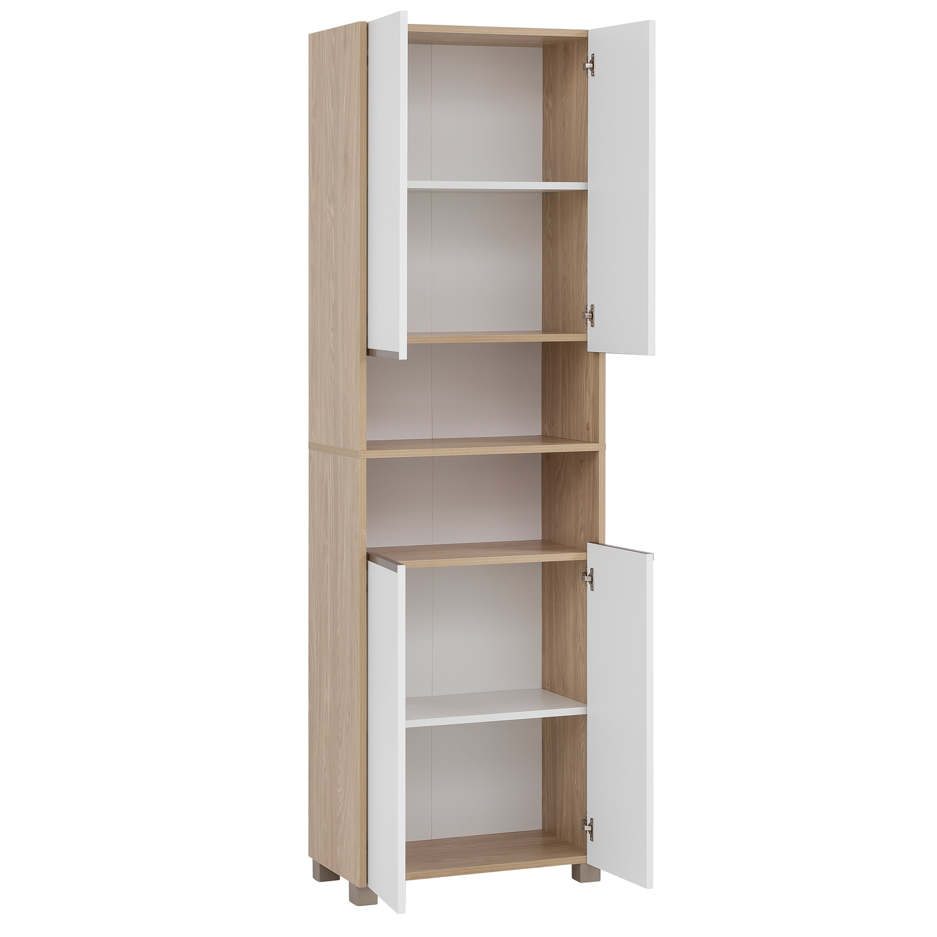 Hochschrank - kreideweiß - Eiche hell - 4 Türen