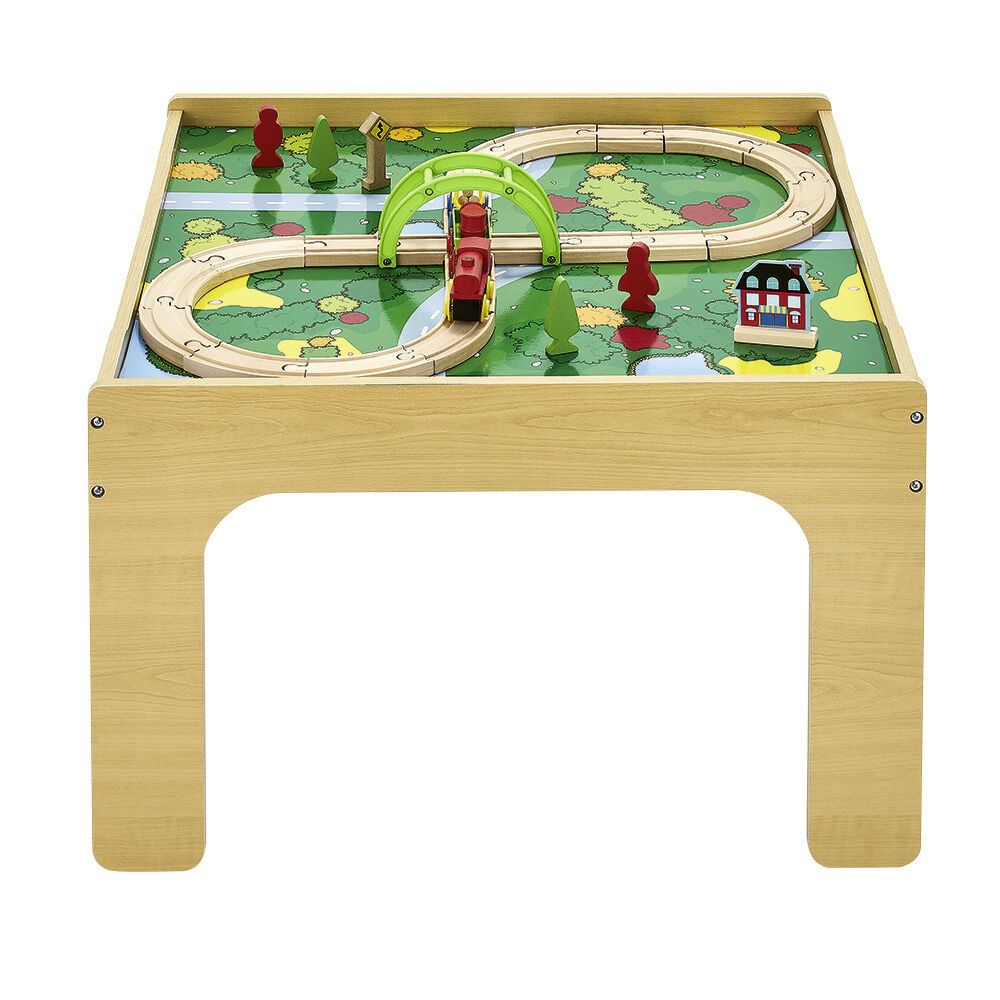 Table d'activité 2en1 circuit avec train et construction brique bois