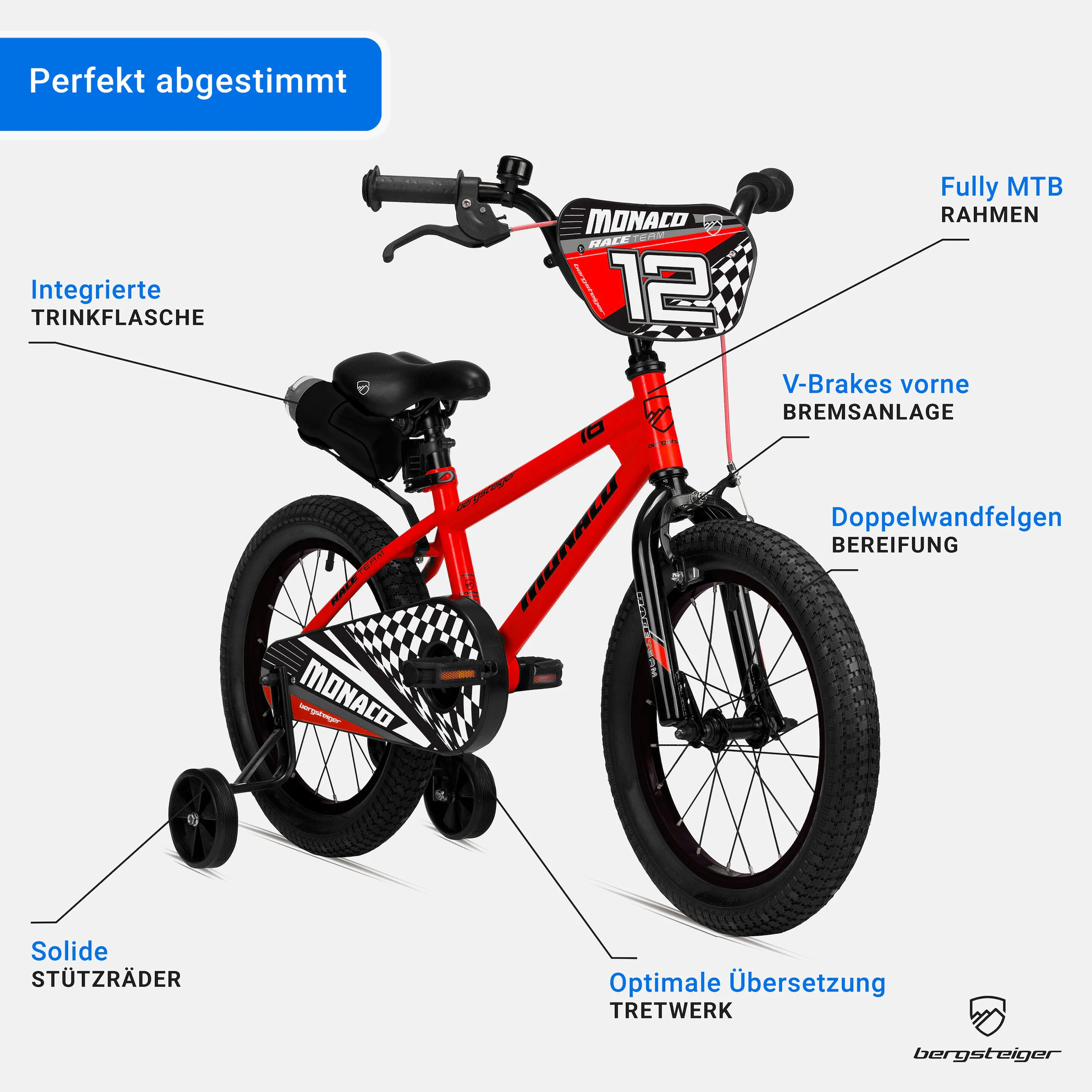 Bergsteiger Kinderfahrrad Monaco 20 Zoll | racing red