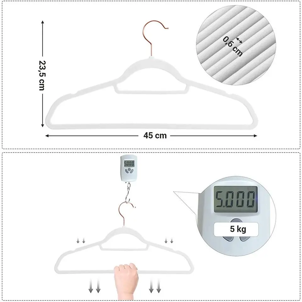 Fluwelen kledinghangers, Set van 50, Antislip, Wit en Rosé Goud