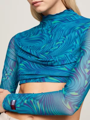 Camiseta cropped de manga comprida com estampa espiral