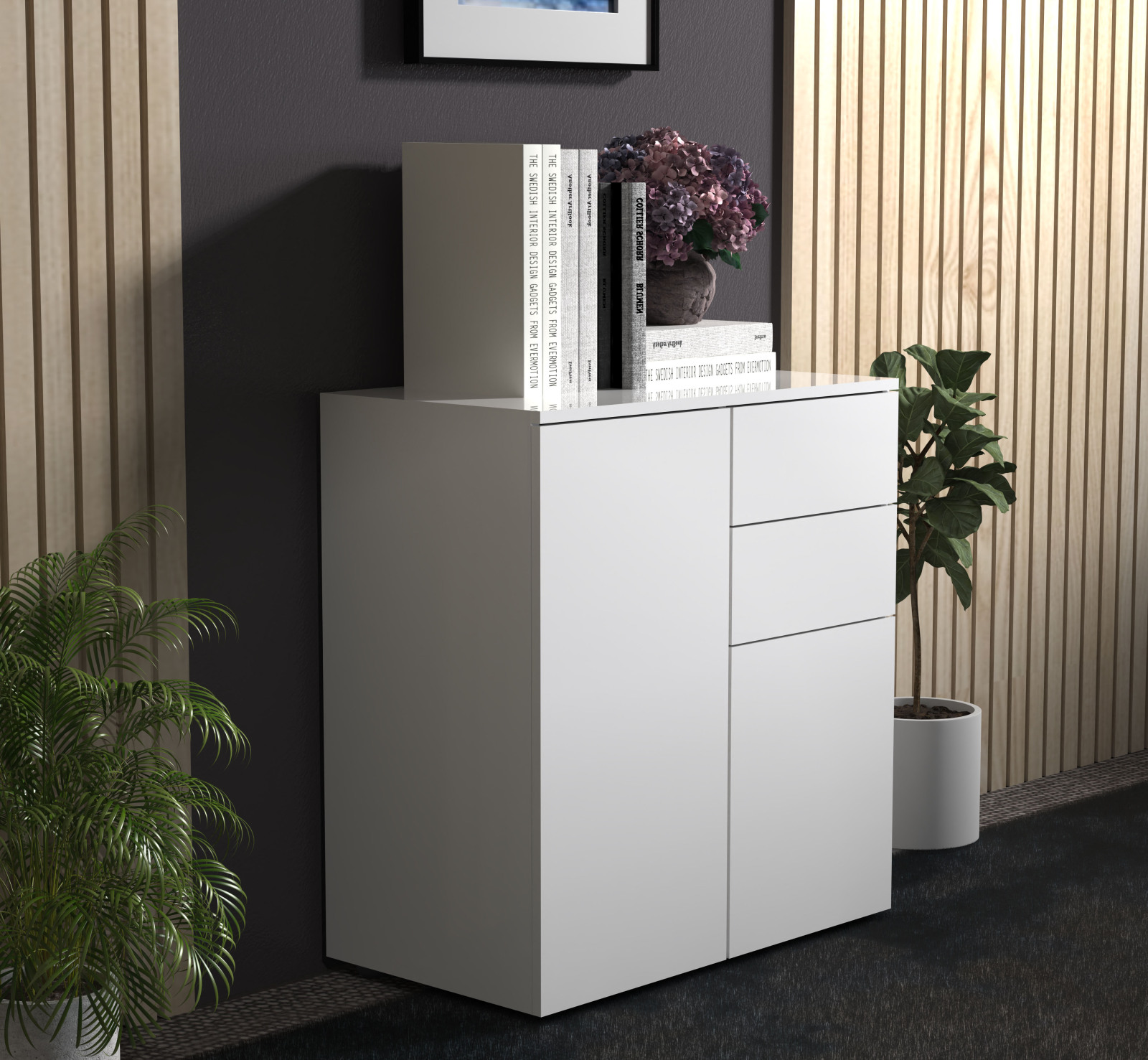 Kommode DALOSA - weiß - 2 Schubladen und 4 Fächer - 70 cm