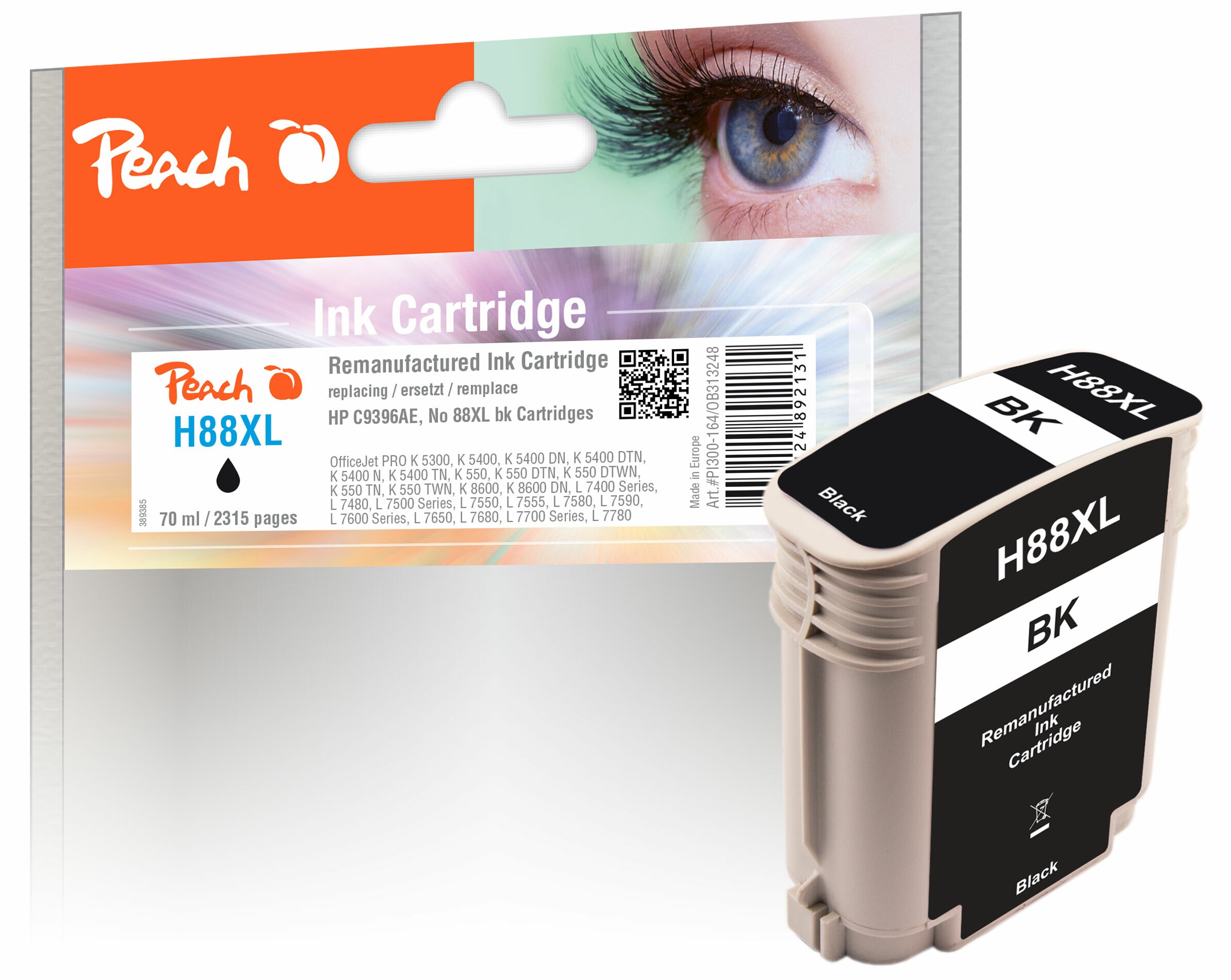 Peach HP 88 XLbk Druckerpatrone XL bk ersetzt HP No. 88XL bk, C9396AE für z.B. HP OfficeJet Pro K 5300, HP OfficeJet Pro K 5400, HP OfficeJet Pro K 550 (wiederaufbereitet)