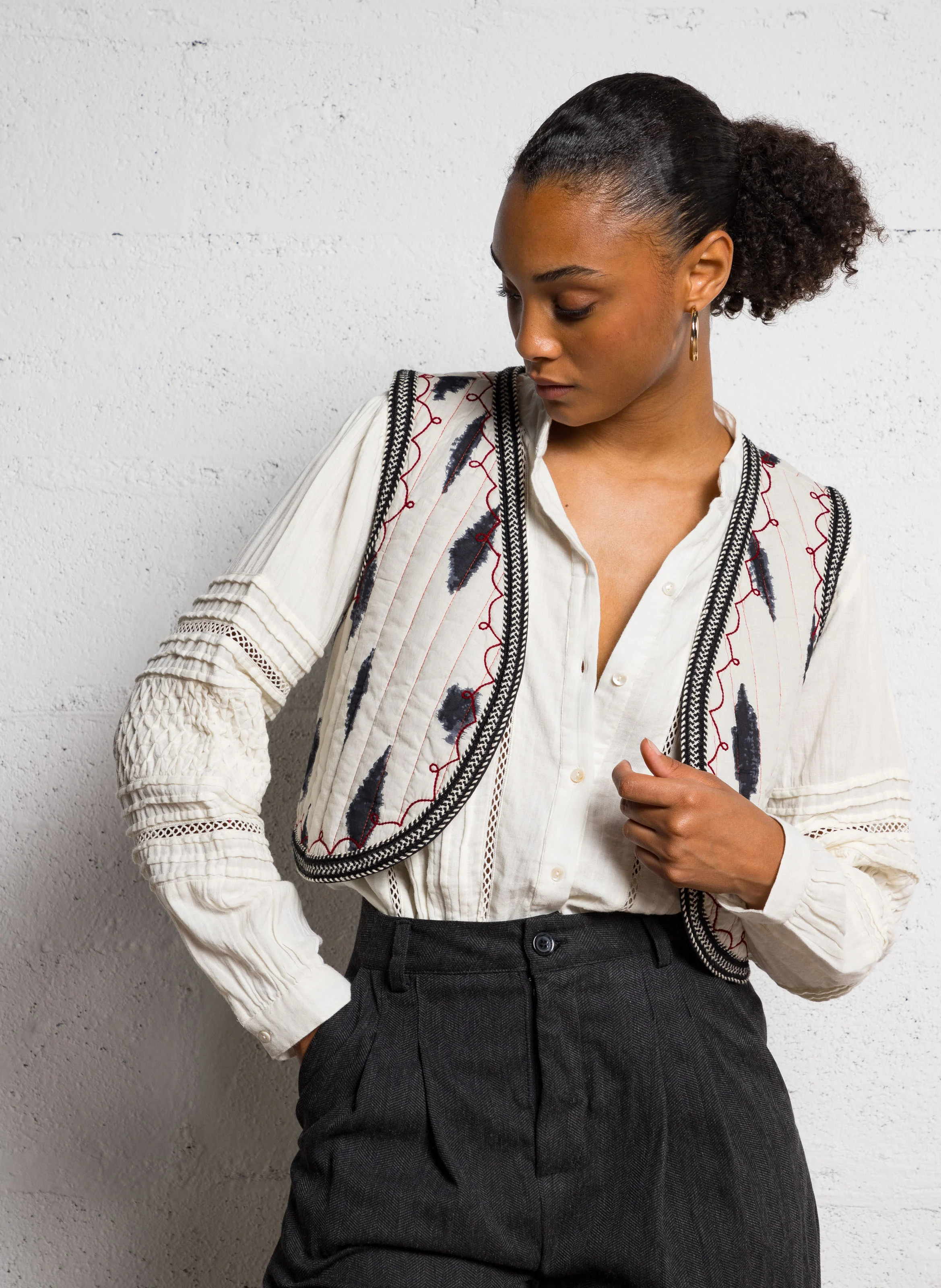 RACHEL - Gilet court en coton| Blanc