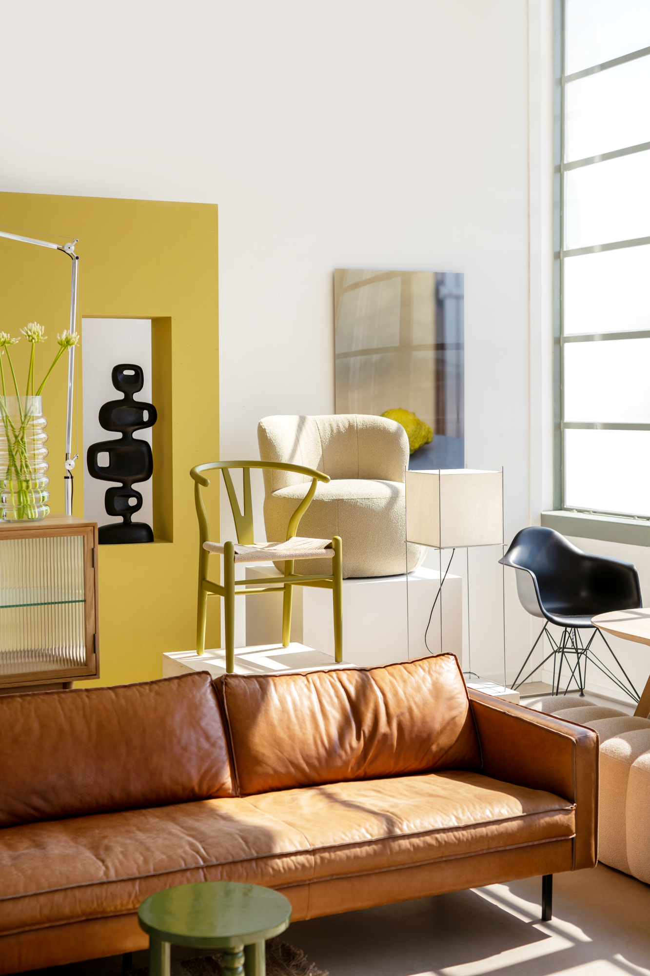 Loods 5 Design hocker Slimm Leer Outside Hocker 90x90 | PGC Sauvage Tobacco | Poten: Zwart