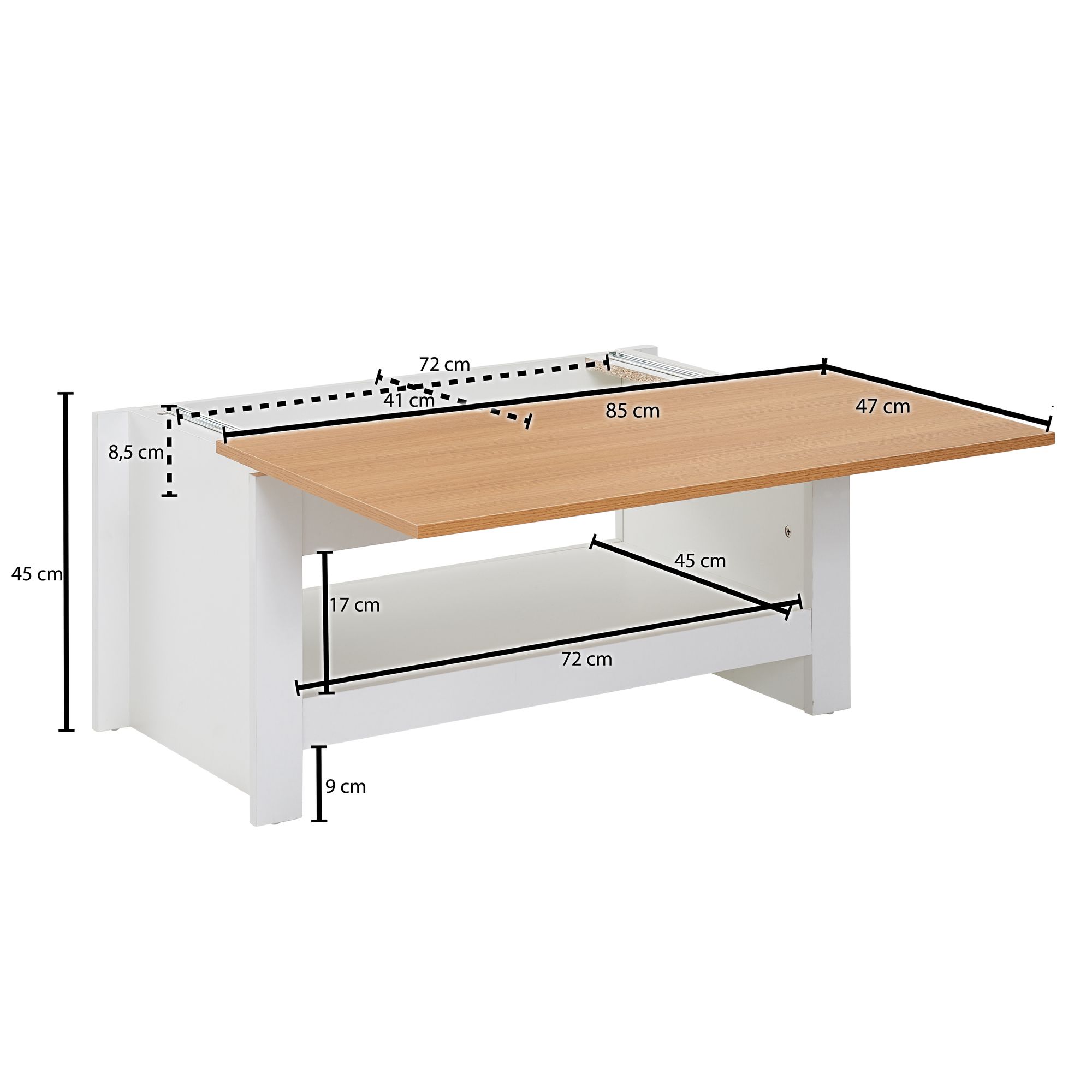 Couchtisch FineBuy Wohnzimmertisch Weiß 85x47x42cm Sofatisch Tisch mit Stauraum