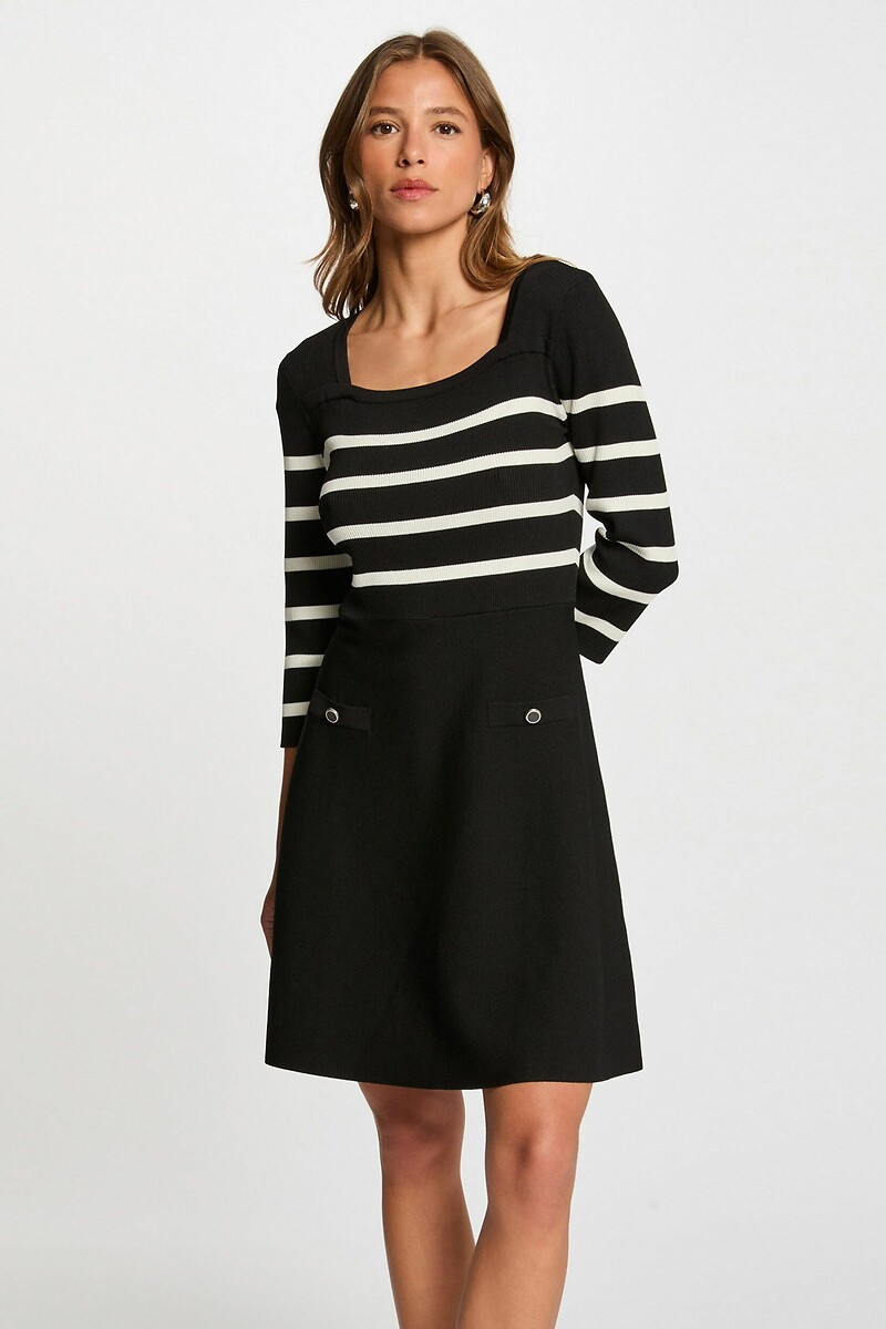 MORGAN<br>Vestido evasê em jérsei com listras