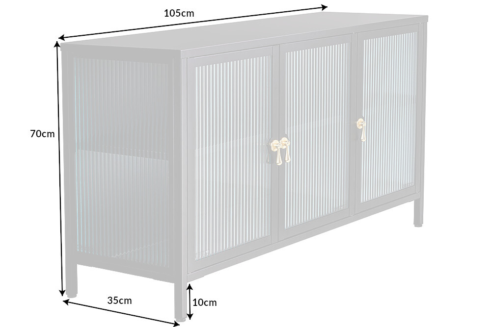 Modernes Sideboard AMSTERDAM 105cm schwarz gold Riffelglas Metall Vitrine Schrank
