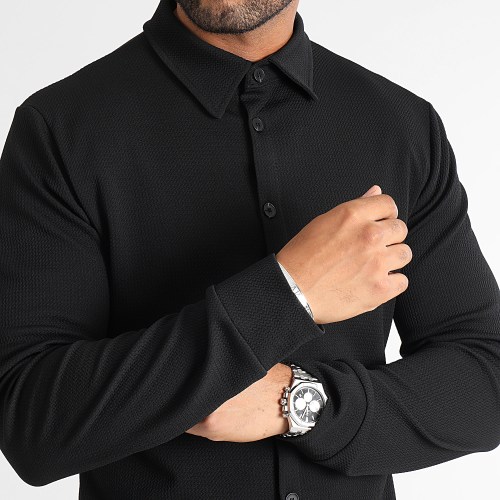 Chemise Manches Longues Texturé Waffle 0571 Noir