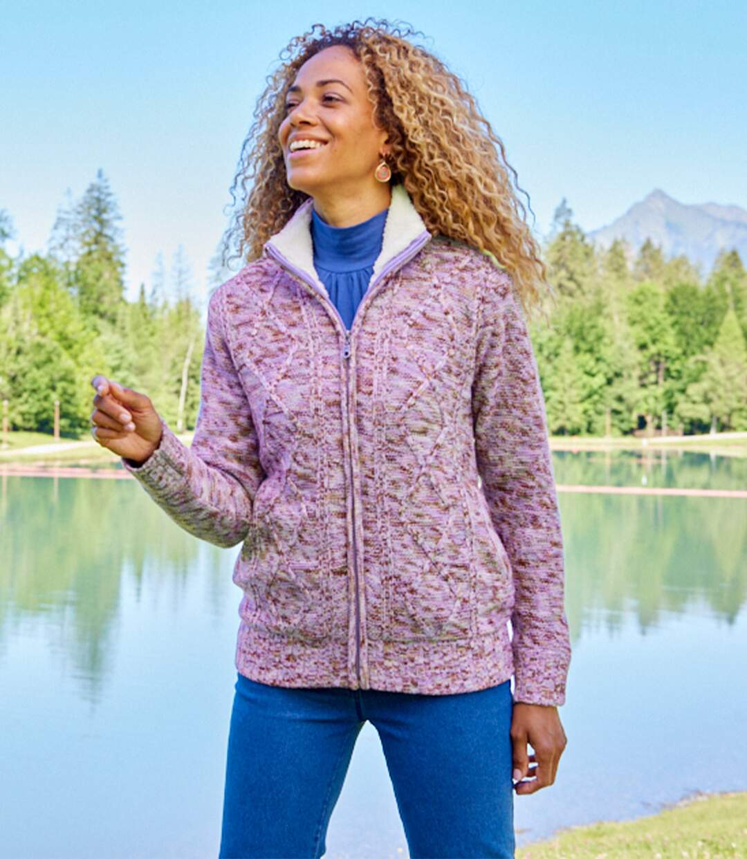 Blouson Tricot Mouliné Doublé Coral