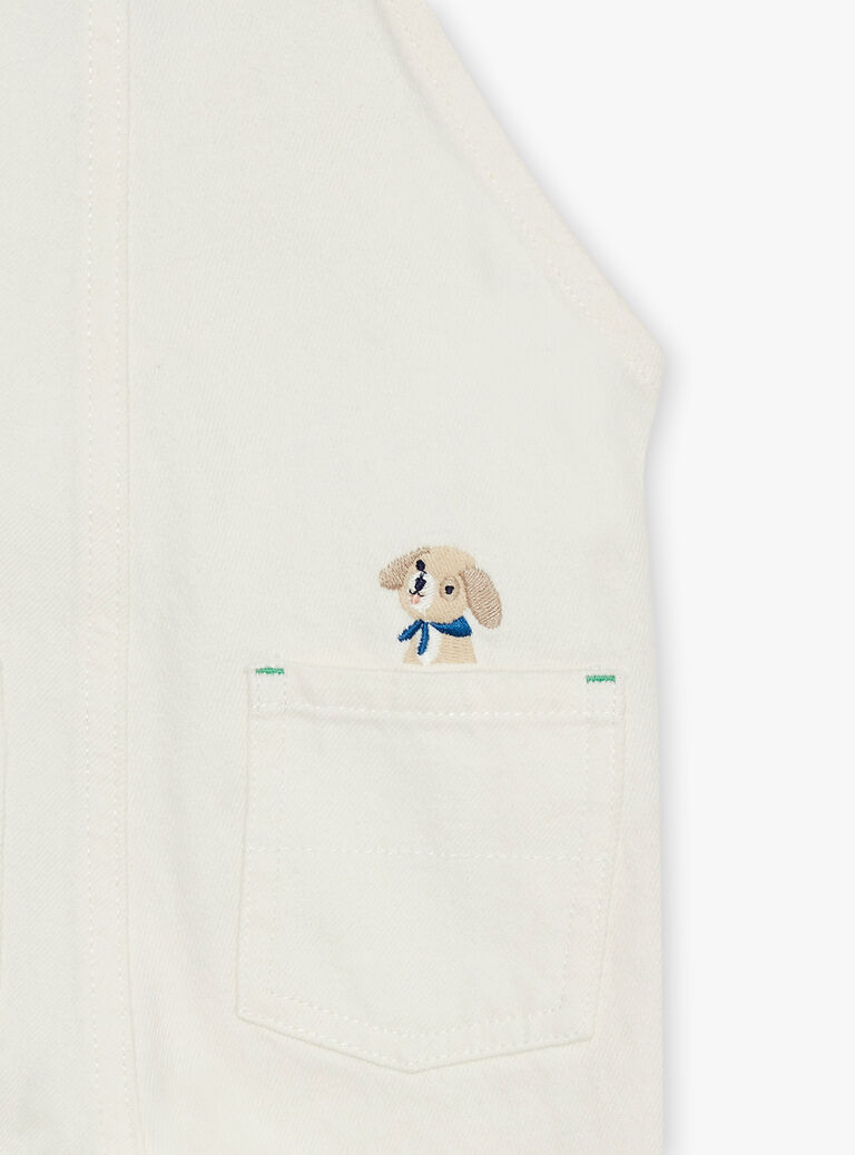 Salopette longue en denim écru avec broderie