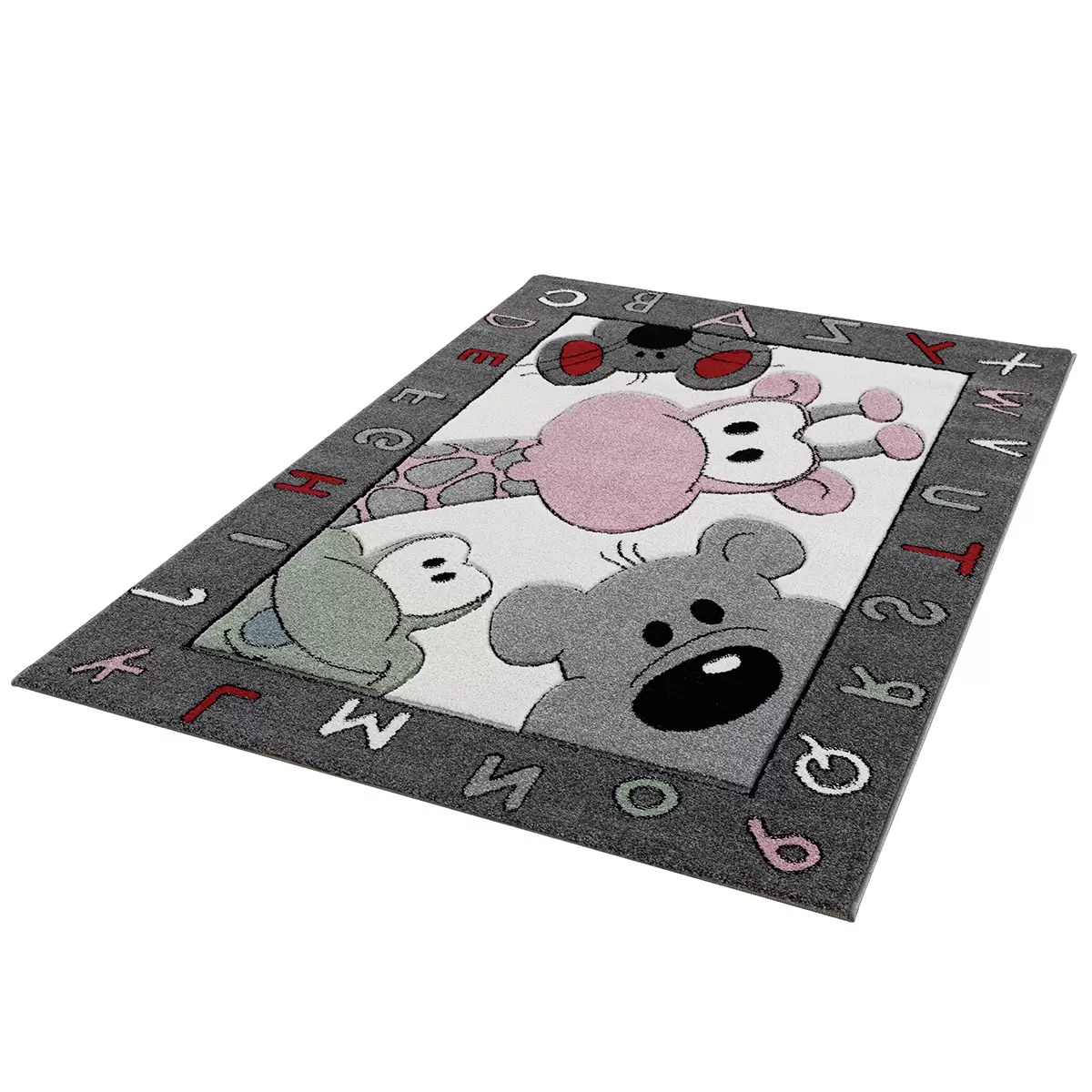 Kinderteppich Kids mit Handcarving grau,rosa