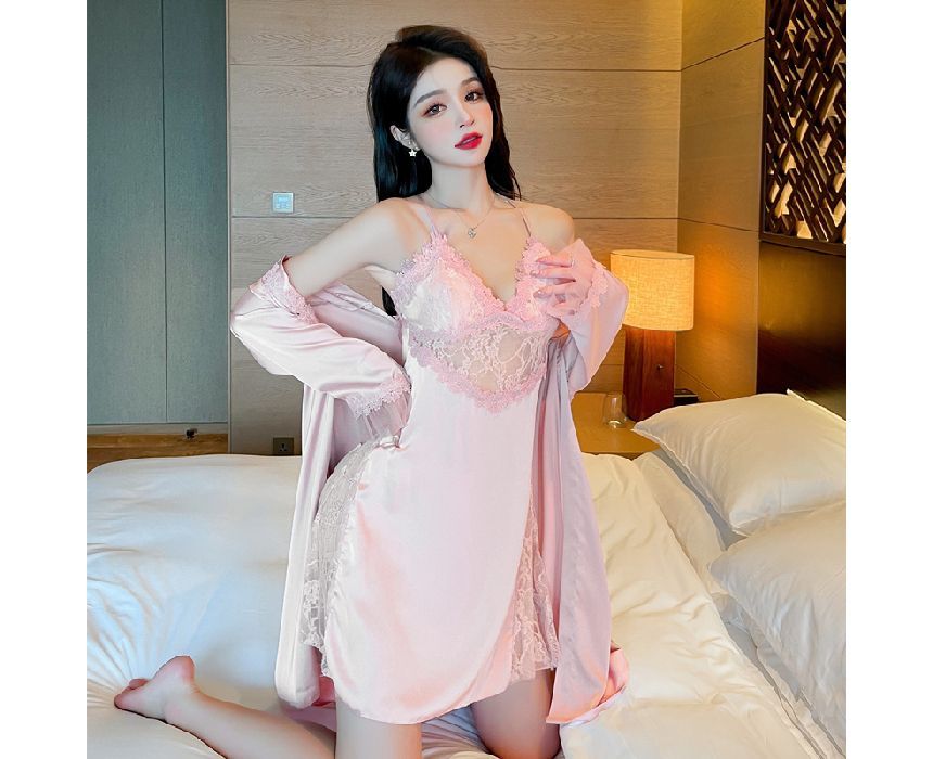 Dazzli - Pyjamajurk / Robe / Set met kantversiering
