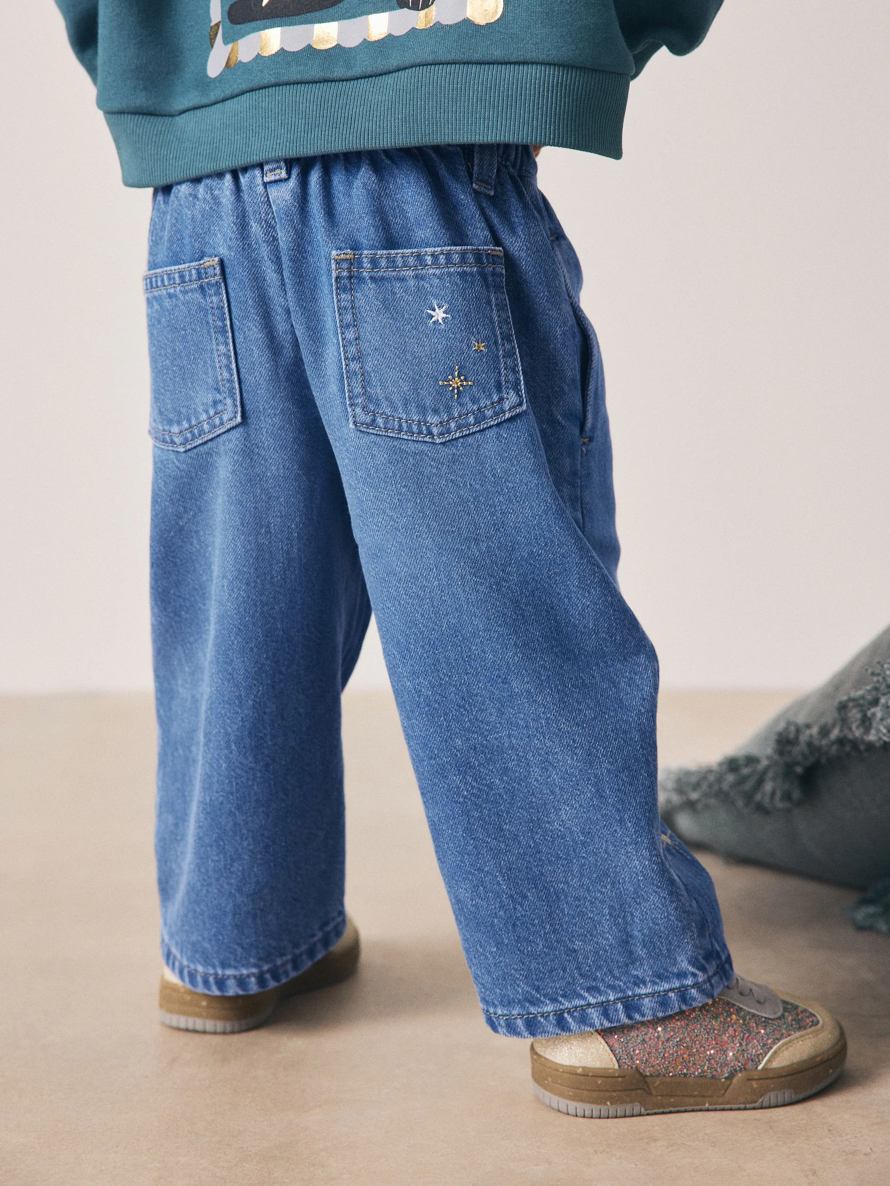 Normaal blauw - Embroidered Wide Leg Jeans (3mths-7yrs)