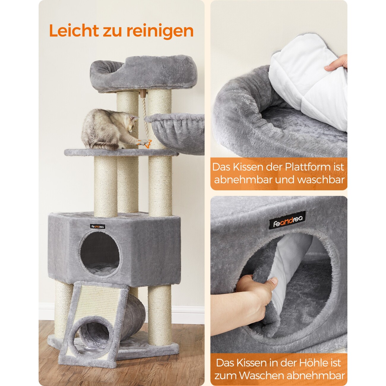 FEANDREA großer Kratzbaum Sisalstämme beige/ grau