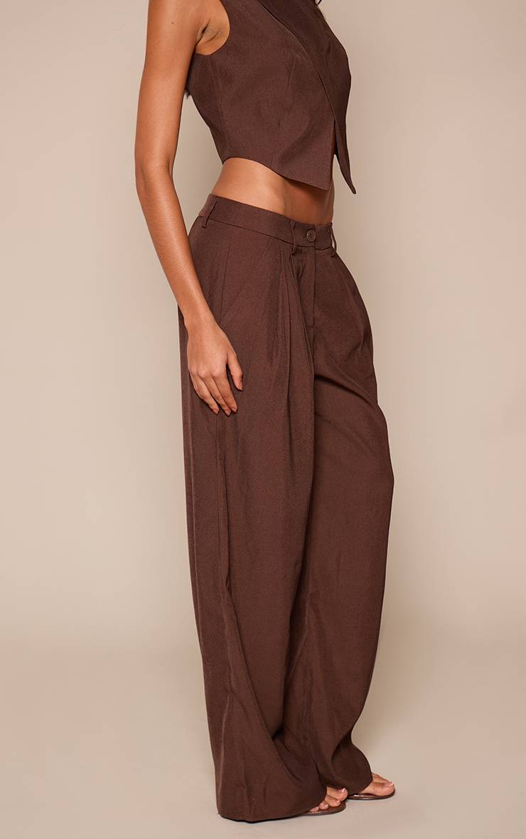 Dark Chocolate Pantalon Large Taille Mi-haute En Tissu Structuré Ensemble Coordonné