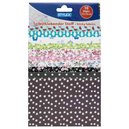 Stylex Bastelstoff selbstklebend, 15 x 10 cm, 10 Bogen, sortiert