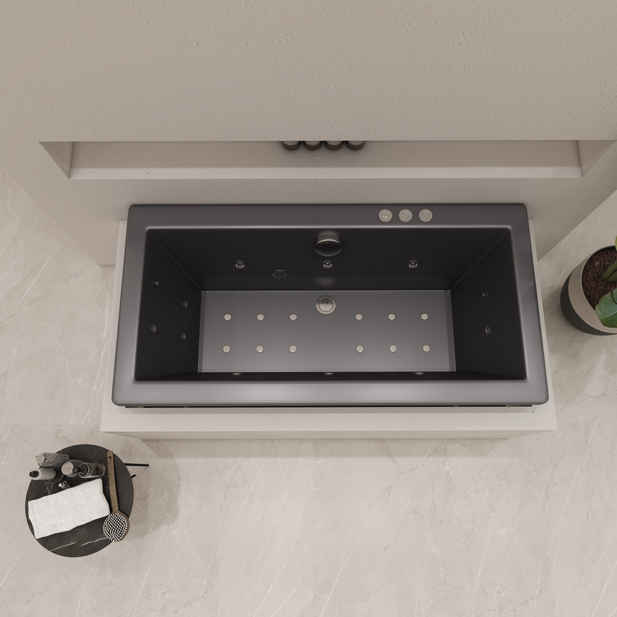 Xenz Society inbouw bubbelbad 170x75cm zwart mat pneumatisch 6 4 2 hydro en 12 aerojets chroom