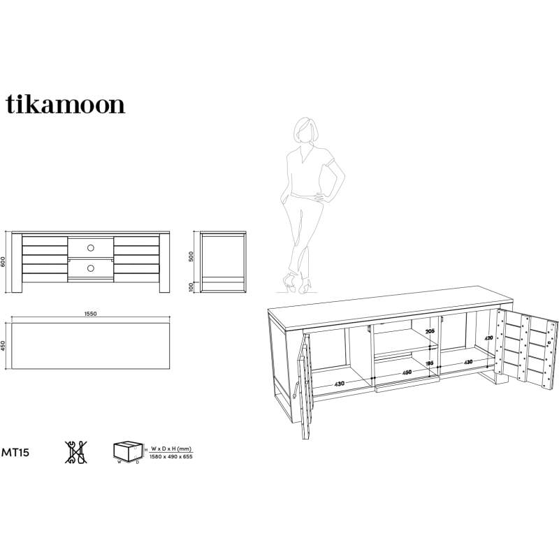 Meuble TV Minimalys en teck massif L 155 cm
