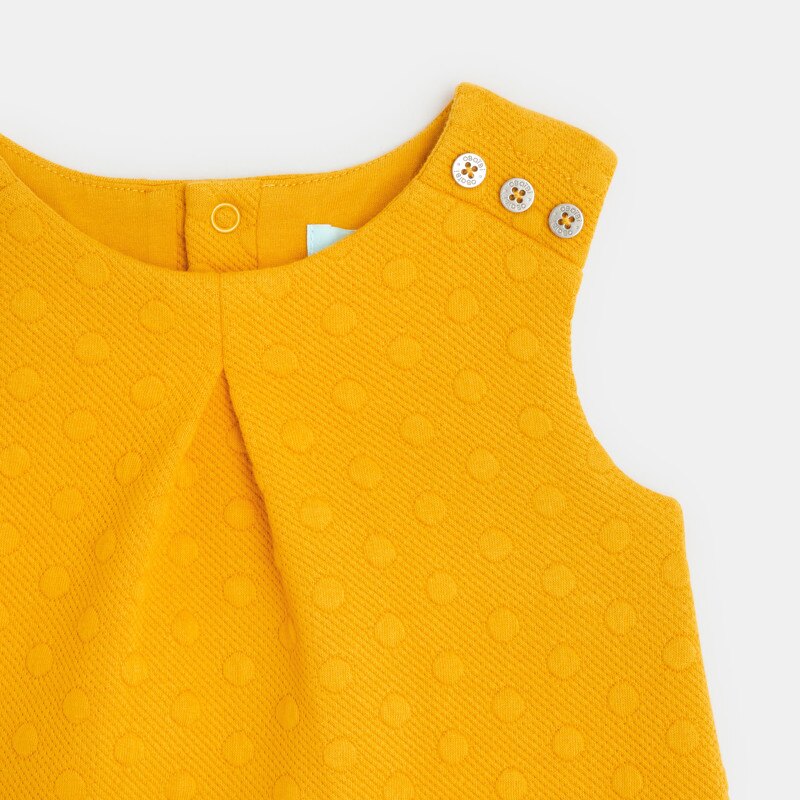 Robe chasuble gaufrée effet pois jaune bébé fille Jaune