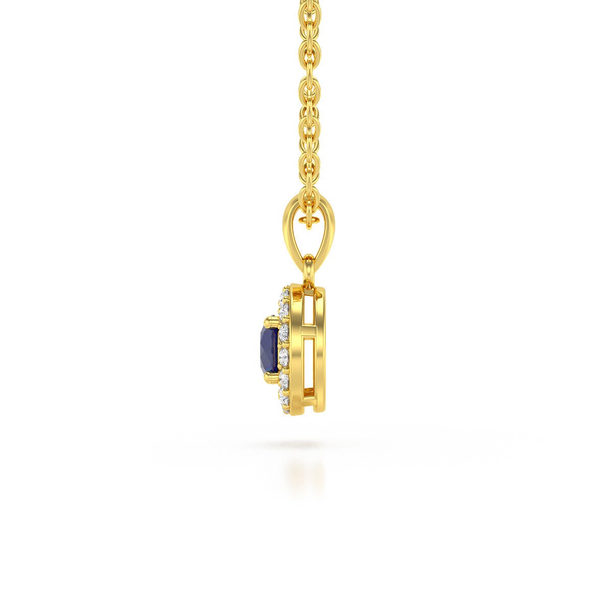 Collier Pendentif ADEN Or 585 Jaune Saphir et Diamants Chaine Or 585 incluse 0.56grs