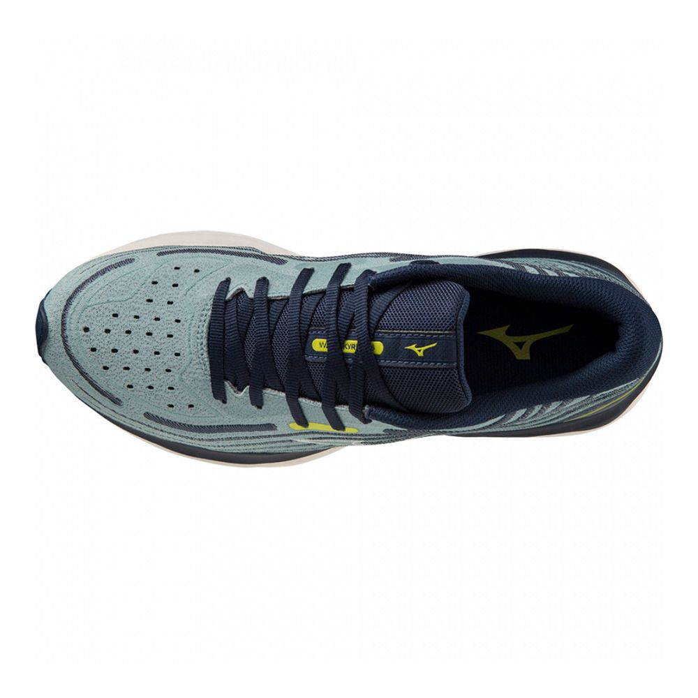 Mizuno WAVE SKYRISE 4 - Chaussures running Homme mineral blue/snow white/d.blues