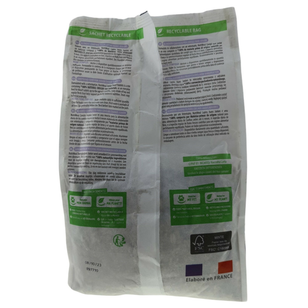 Granulés lapin nain junior (moins de 6mois) nutrimeal - 800g