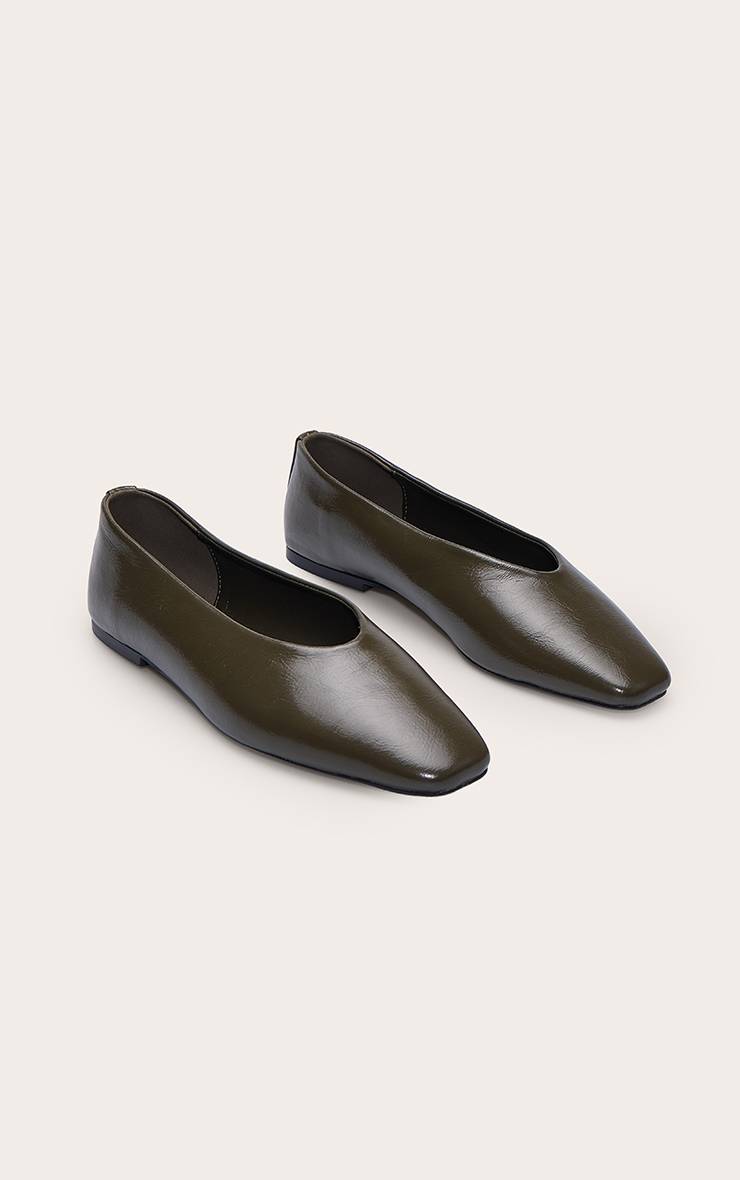 Vert Olive Ballerine À Bout Effilé En Synthétiquecuir