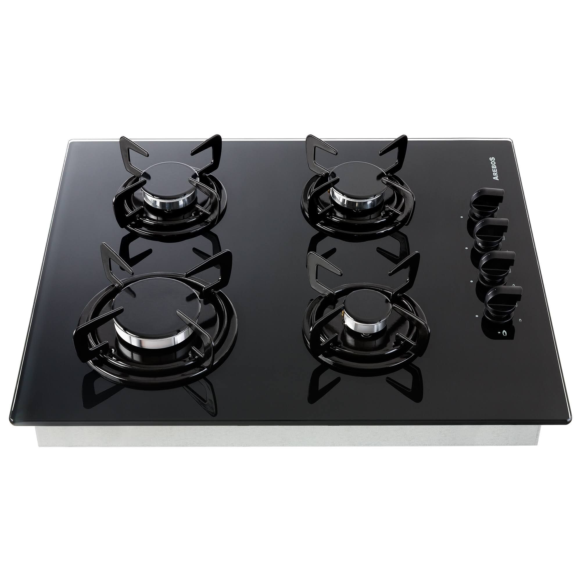 Arebos Cuisinière à gaz 4 flammes en verre trempé |Autonome