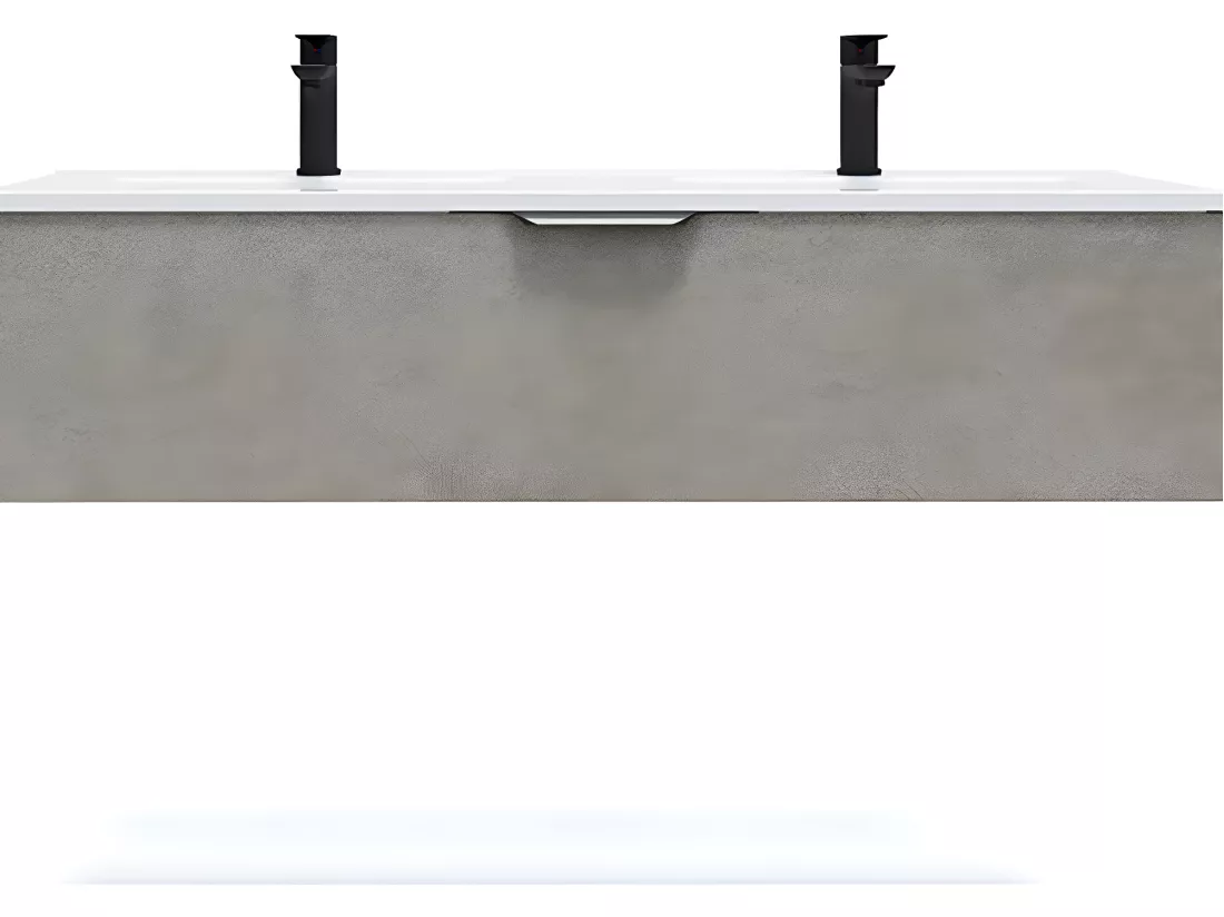 Meuble de salle de bain suspendu double vasque intégrée 120cm 1 tiroir façon Béton - Venice