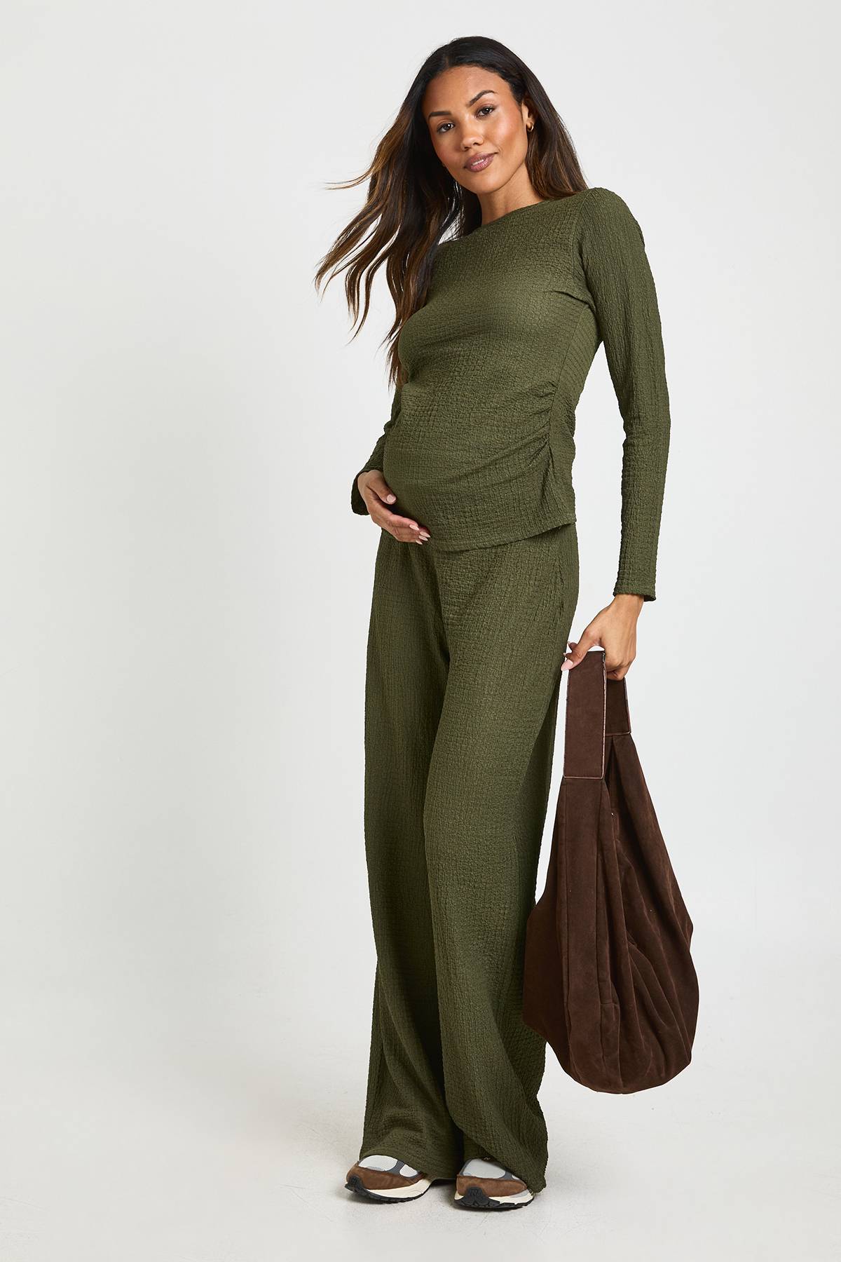 boohoo Ensemble de Maternité Top Texturé à Manches Longues & Pantalon Large à Taille Élastique