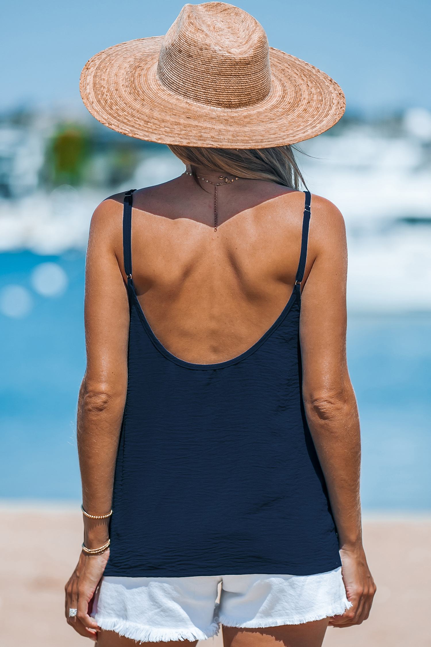 Débardeur à lacer avec glands bleu marine