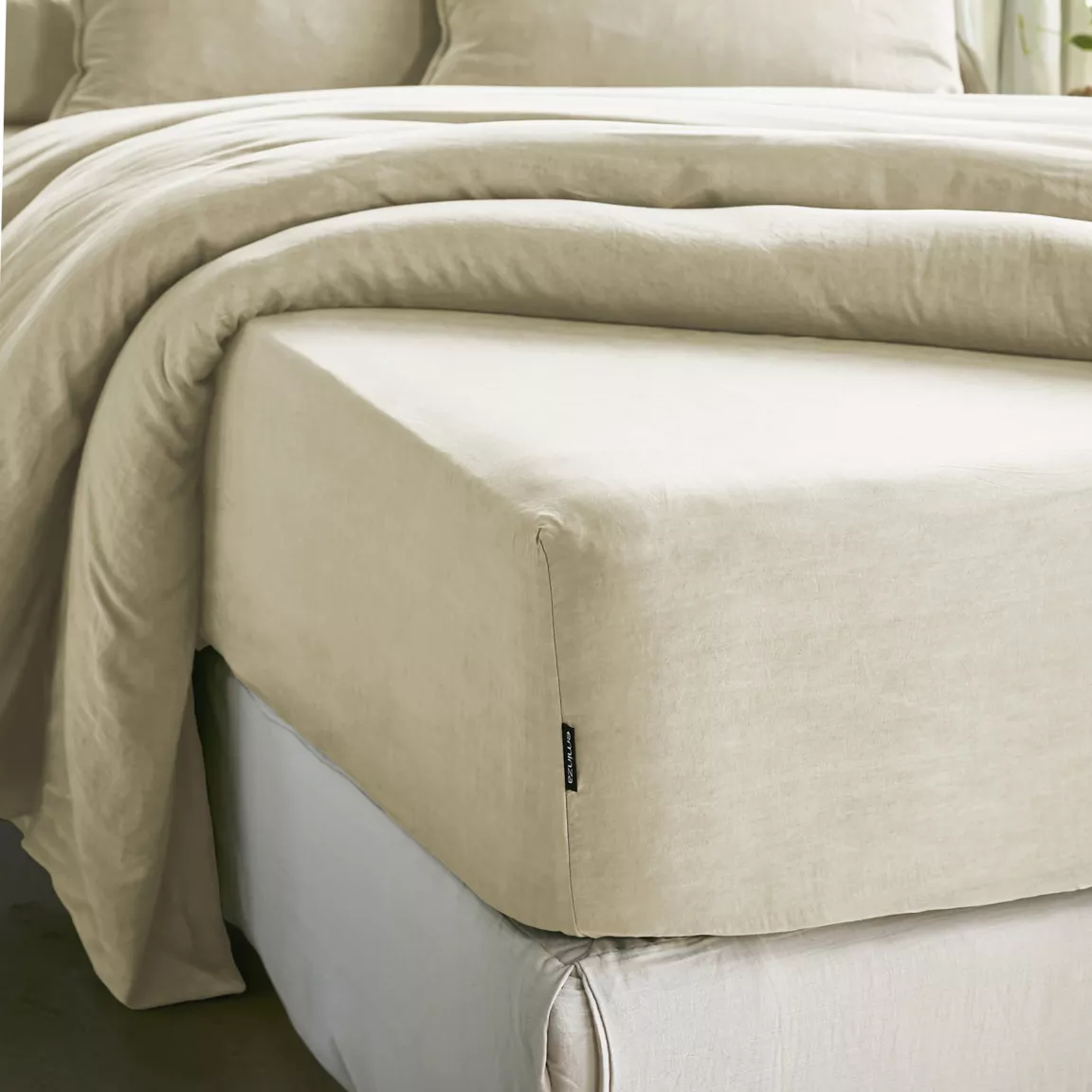Drap housse lyocell Tencel™ lavé (90 x 200 cm) Olivia Beige pampa
