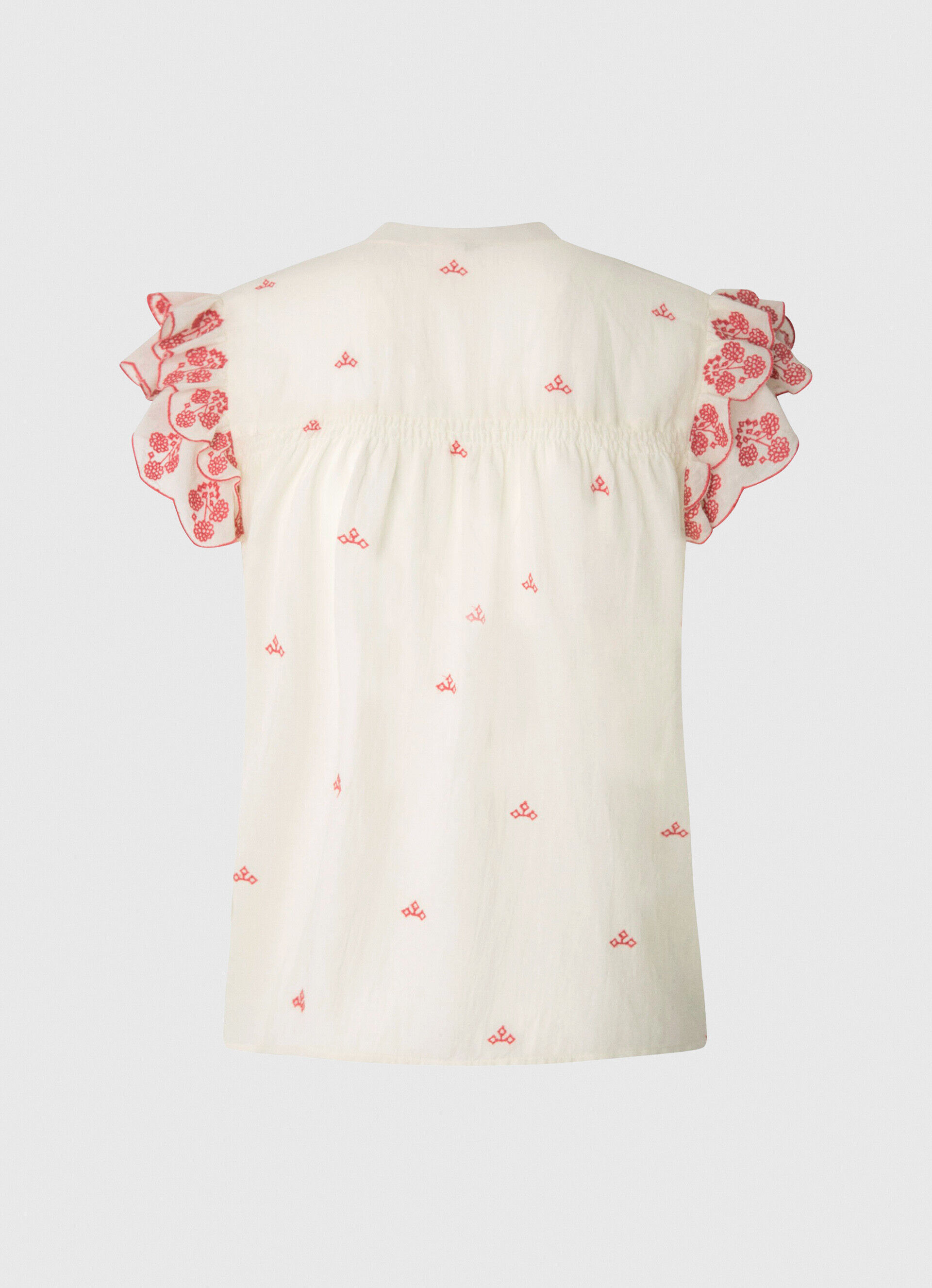 Blusa com decote Mao e detalhes bordados - multicolorida