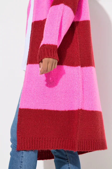 Long-Strickjacke, Straight Fit, Blockstreifen, samtrot