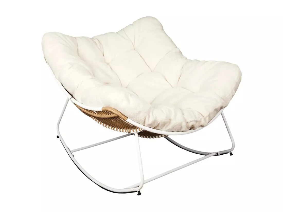 MERIDA - Fauteuil à Bascule Blanc avec Assise Capitonnée et Bouclettes