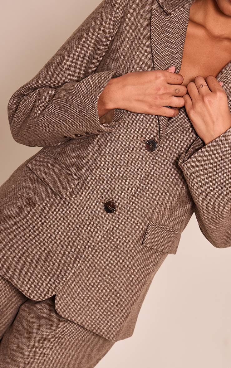 Marron Blazer Ajusté Brossé À Motif Pied-de-poule