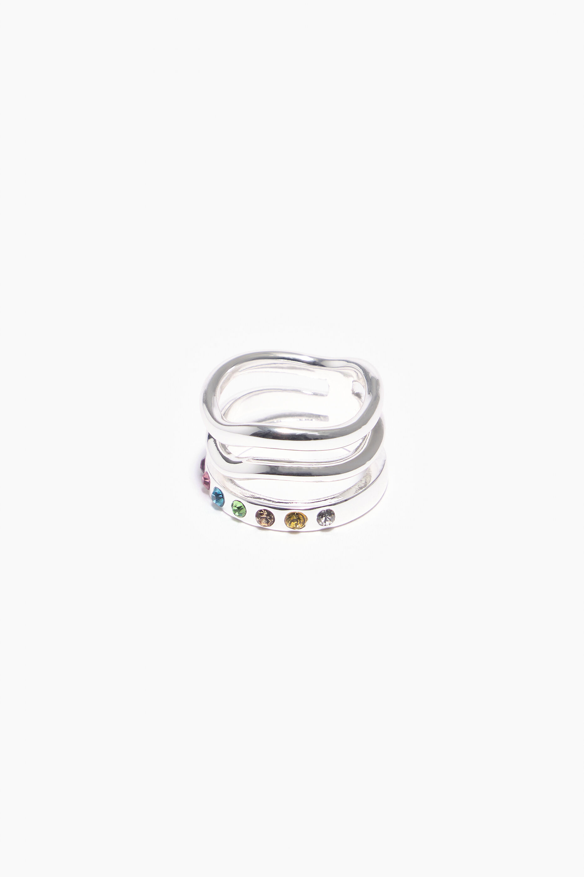 Anel com faixas de cristal multicoloridas