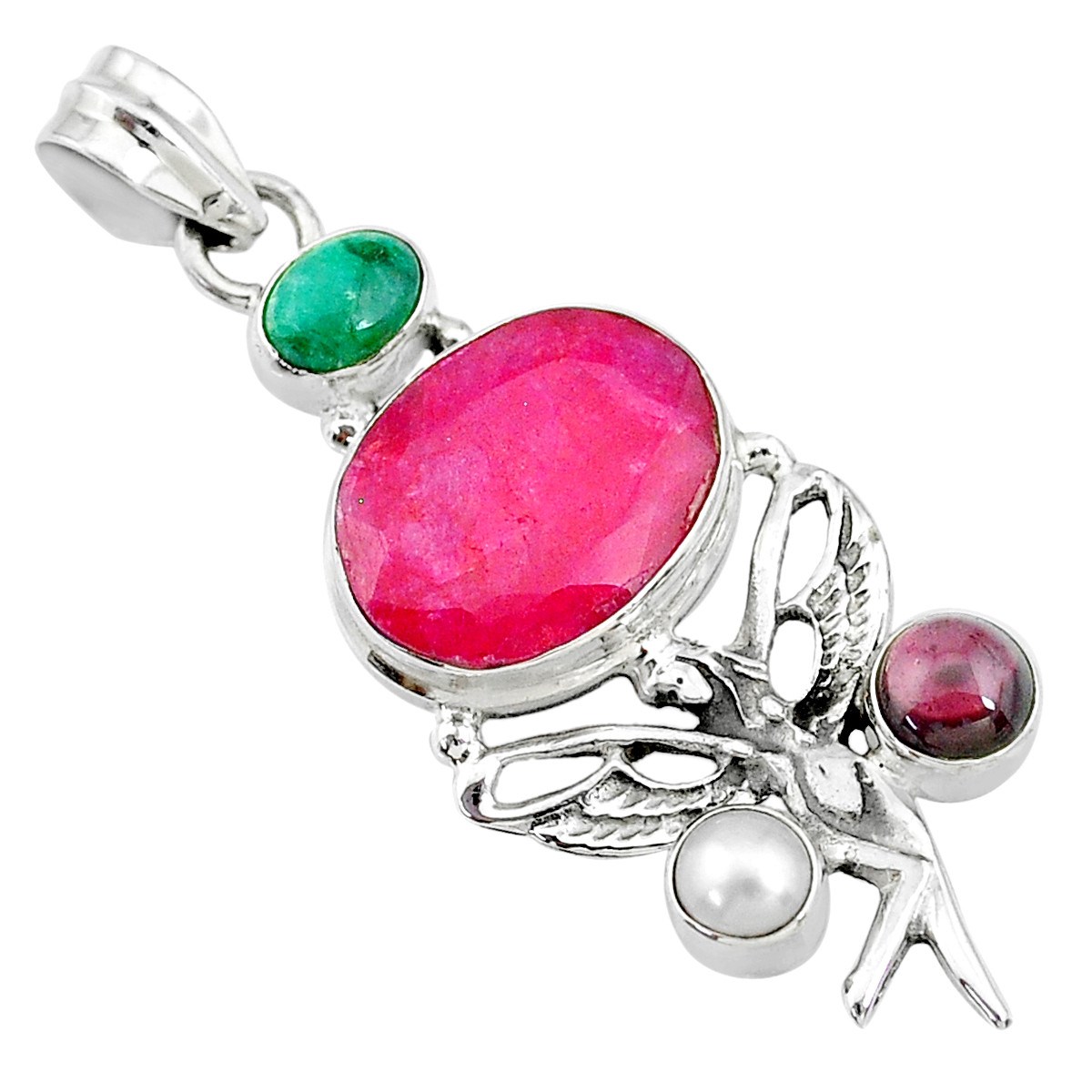 Pendentif fée en rubis grenat et argent + chaine 4cm gxi274
