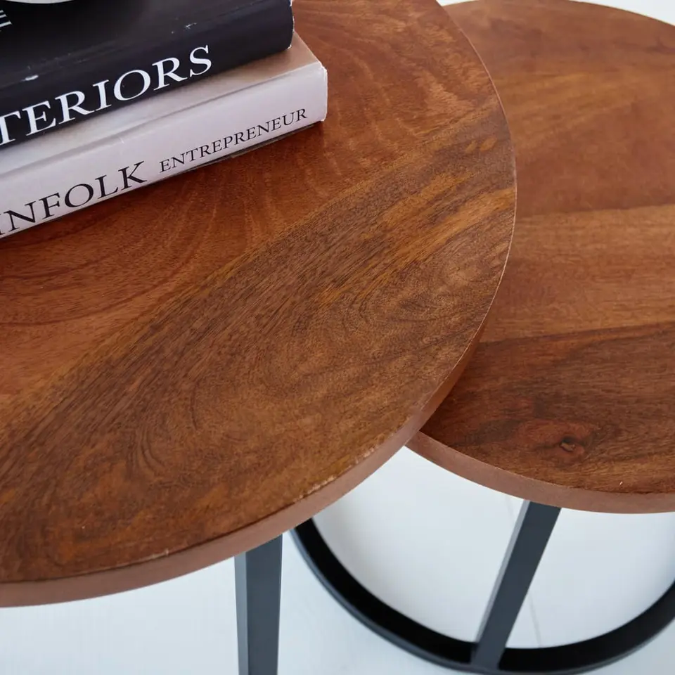 Industriële salontafel set van 2 Rosa - 53x53x45 cm - Mangohout - Bruin