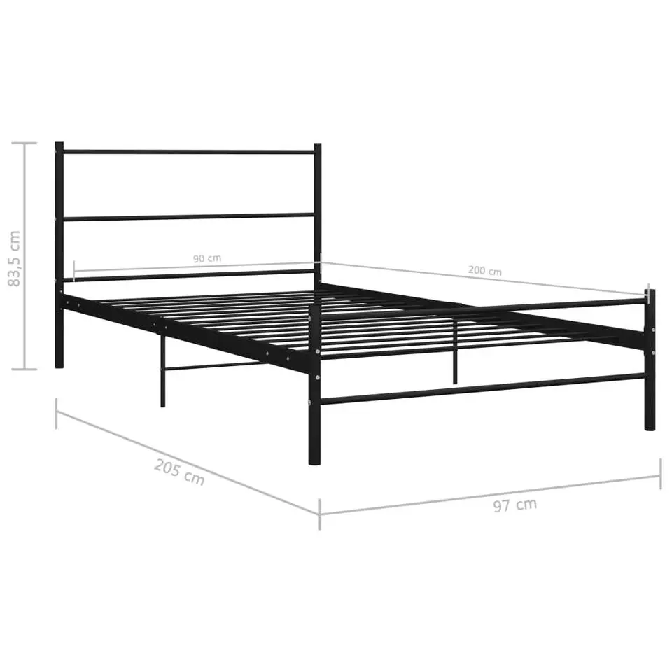 vidaXL - Bed frame met hoofdeinde en lanttenbodem - Zwart - Metaal - 90x200 cm