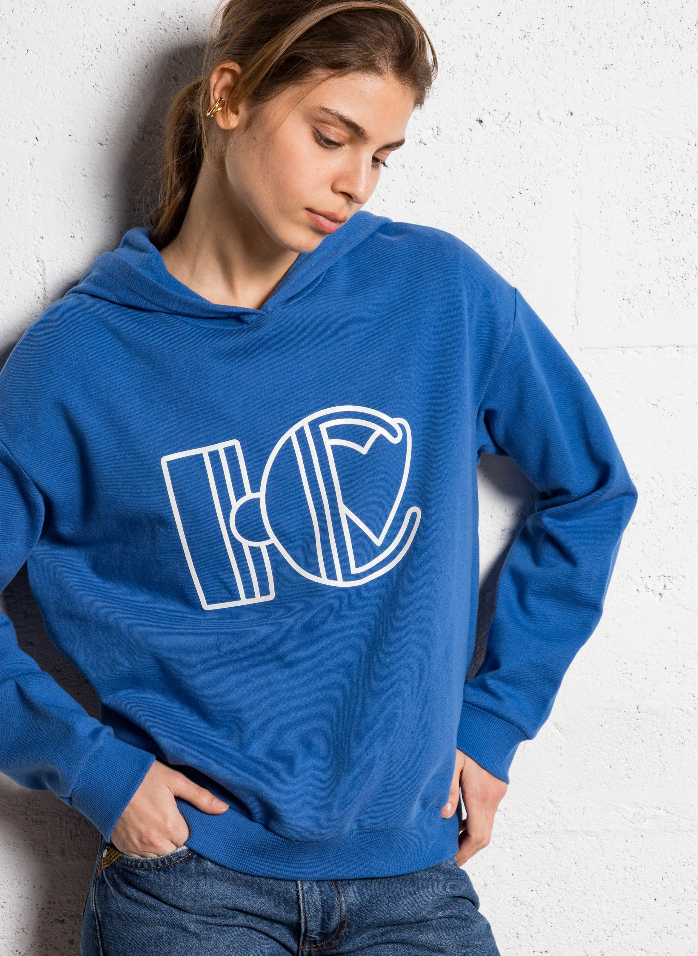 Sweat à capuche oversize en coton | Bleu