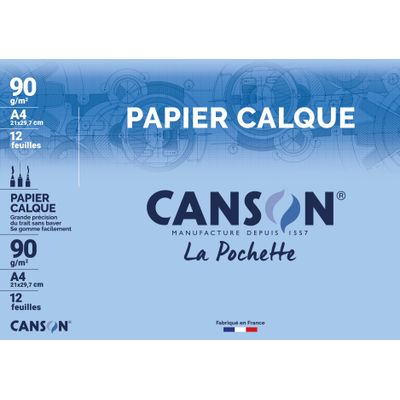 Canson - Pochette papier à dessin calque - 12 feuilles - A4 - 90G