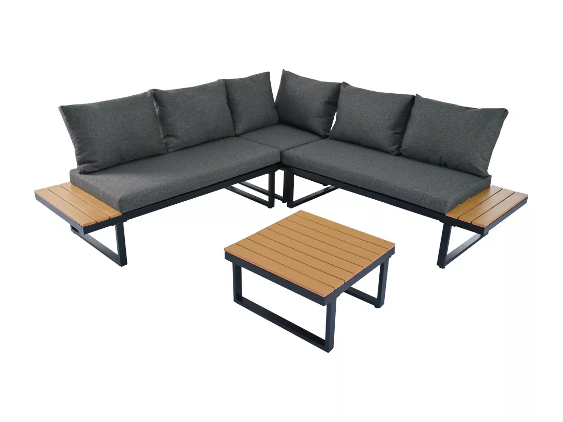 Ensemble de relaxation de jardin, position d'angle, chaise longue réglable (5 niveaux de réglage, max. 55°), avec table basse, gris + noir