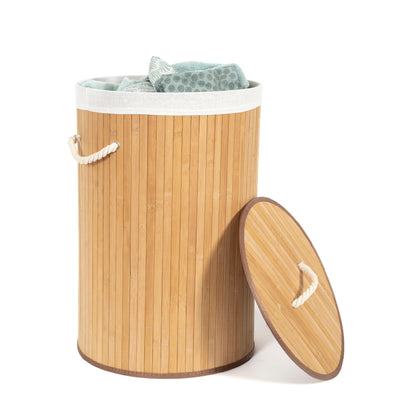 Panier à linge rond en bambou avec couvercle