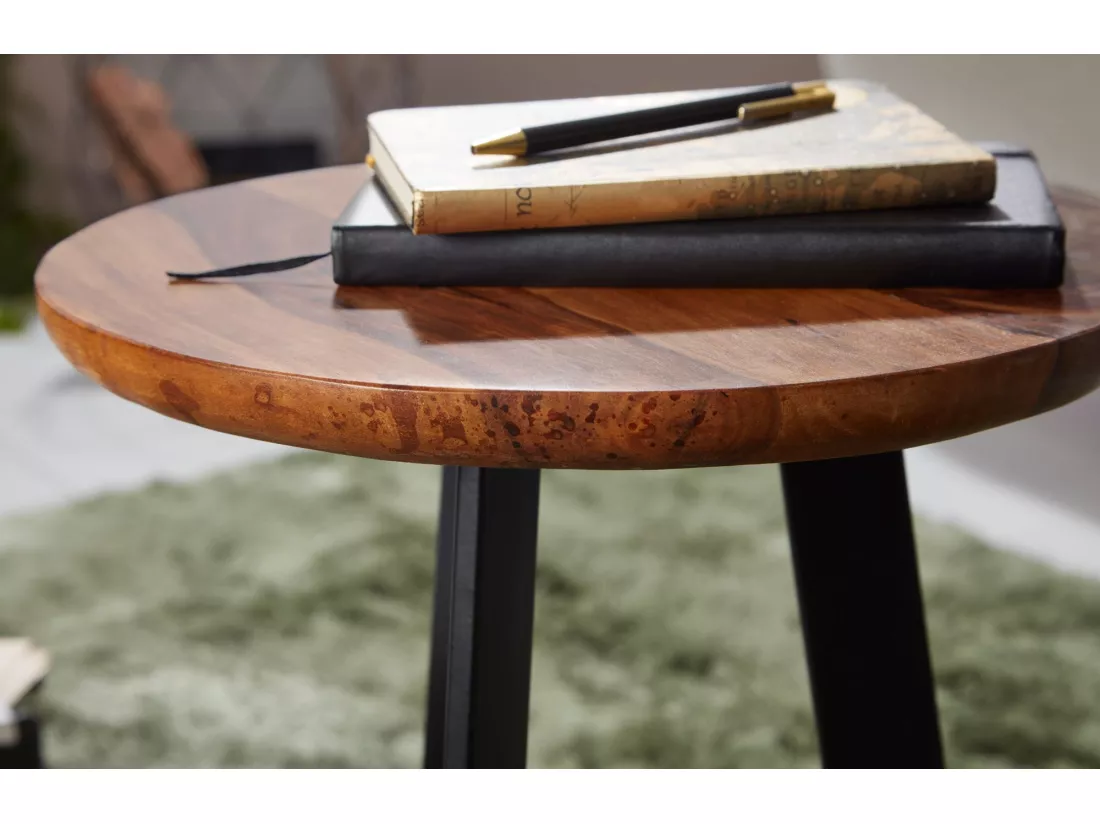 Table d'appoint 35 x 45 x 35 cm en bois de Sheesham Pieds métalliques