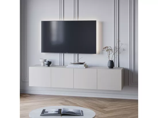 Nexa - Meuble TV suspendu 4 portes en bois L180cm - Beige